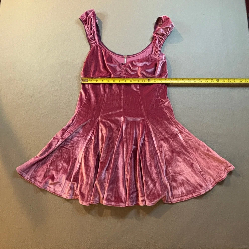 Free People Womens L Pink Velvet Fit & Flare Mini Dress Ruffle Y2K Coquette NWOT